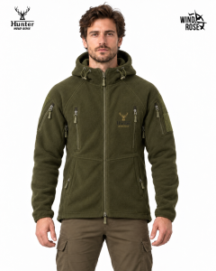 GRUBY Polar MILITARY HUNTER, myśliwski z kapturem, KHAKI - DUŻO KIESZENI, 420 g/m2